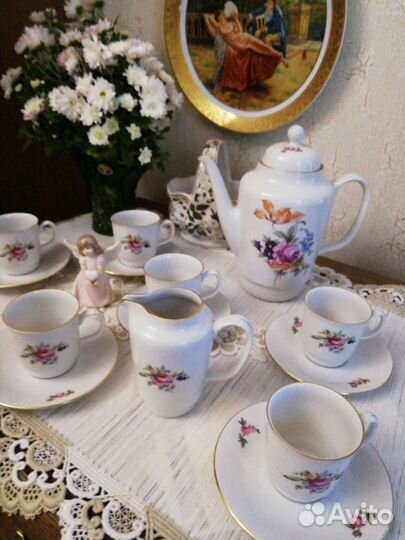 Кофейный сервиз Мейсовский букет Moritz Zdekauer