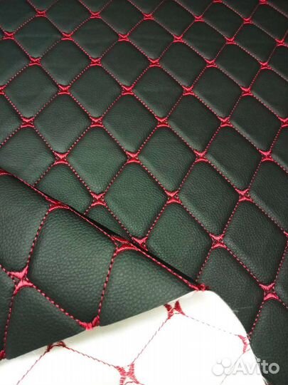Экокожа, кожзам стёганый (ромб красный) на поролон