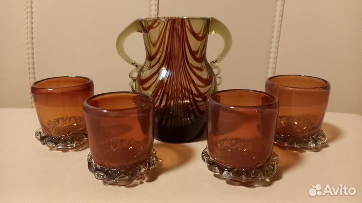 Стрыйский штоф карась/казак, рюмки, вазочка