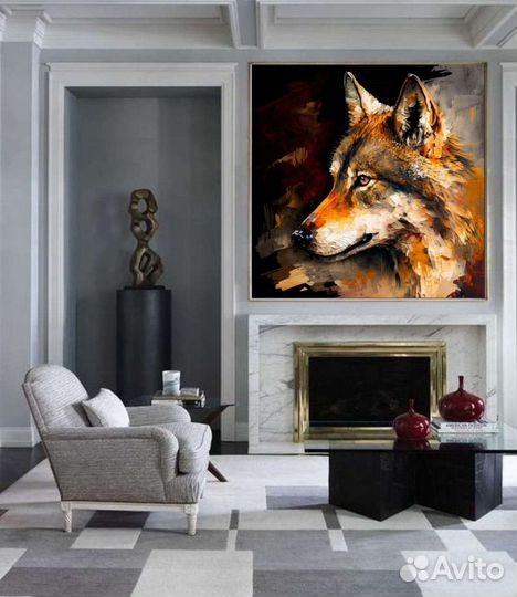 Волк картина маслом на стену музейное качество