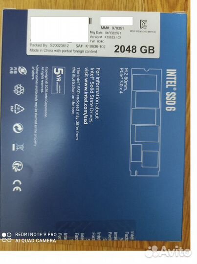 Новый SSD диск Intel 2Tb, 660p Series