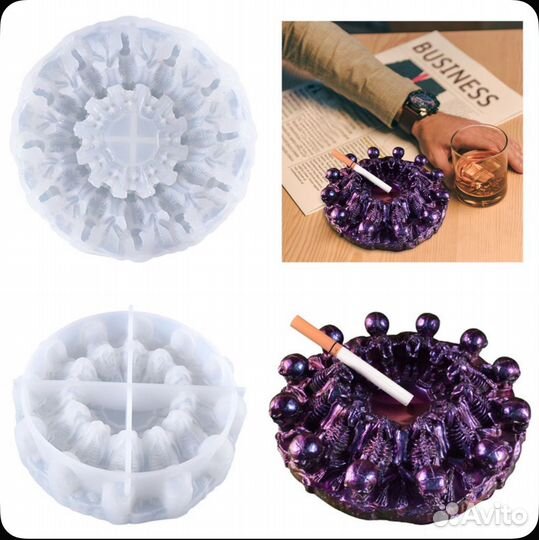 Силиконовый молд для пепельницы с черепами