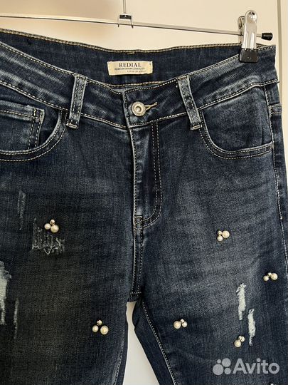 Джинсы синие скини с жемчужинами размер 38-42