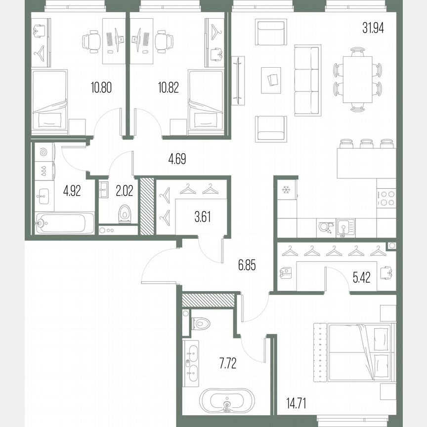 3-к. квартира, 103,5 м², 3/10 эт.