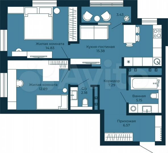 2-к. квартира, 67,6 м², 5/25 эт.
