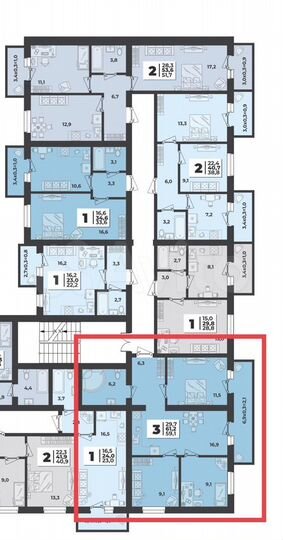 3-к. квартира, 58,7 м², 3/5 эт.