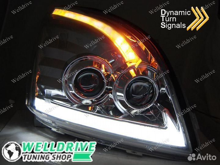 Фары Toyota LC Prado 120 Tube LED галоген хром