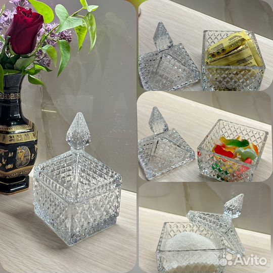Сахарница ваза для конфет варенья с крышкой стекло