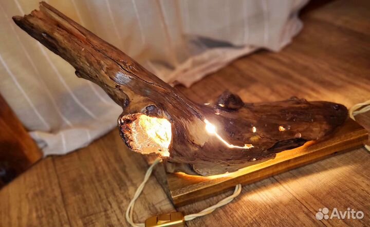 Светильник из натурального дерева + подсвечник
