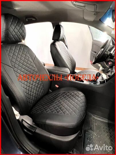 Чехлы Kia Optima из экокожи чёрные Ромб