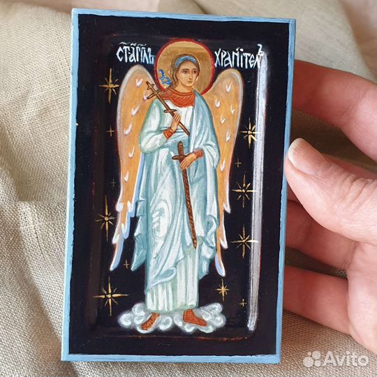 Рукописная миниатюрная икона. Ангел Хранитель