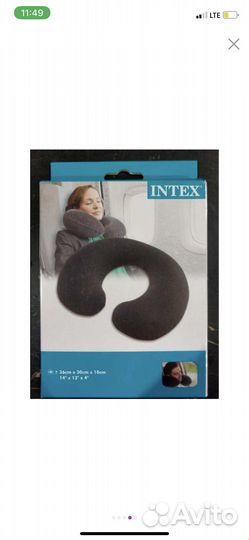 Надувная подушка-подголовник Intex 36х30х10см