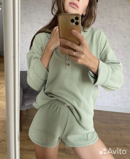 Вафельный костюм рубашка и шорты juse