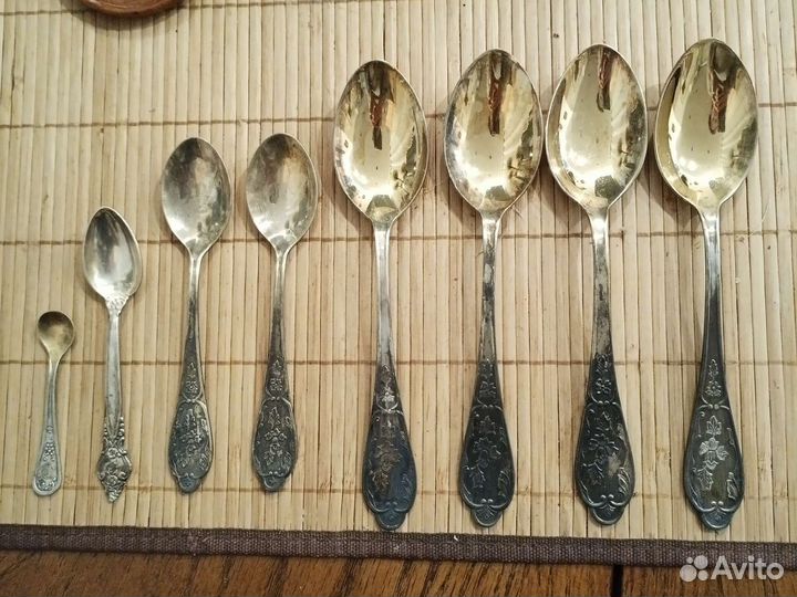 Чайные ложки цветок мельхиор позолота СССР