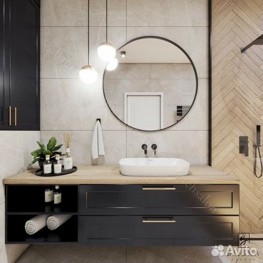 Круглое зеркало в черной раме Paisir