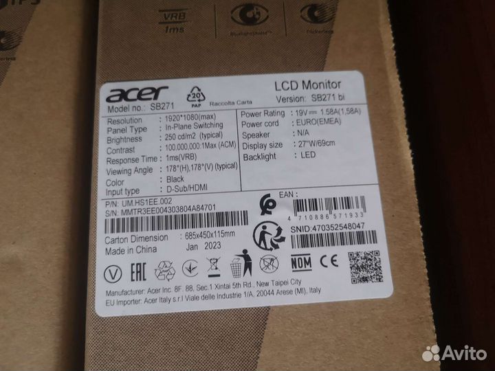 Монитор Acer SB271bi 27