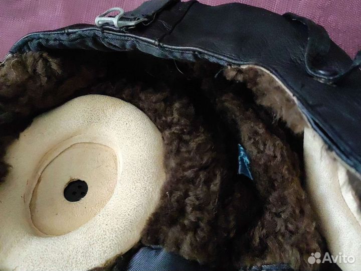 Шлемофон летный кожаный, зимний. ретро