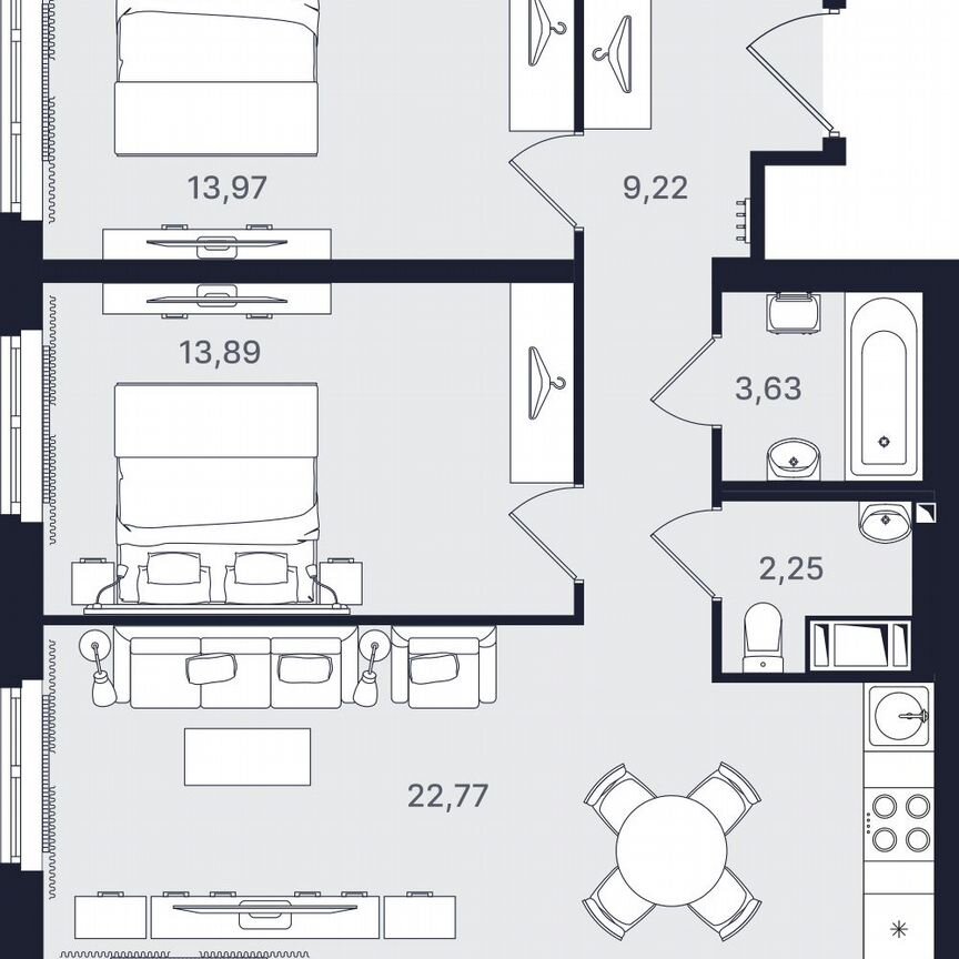 3-к. апартаменты, 65,7 м², 5/24 эт.