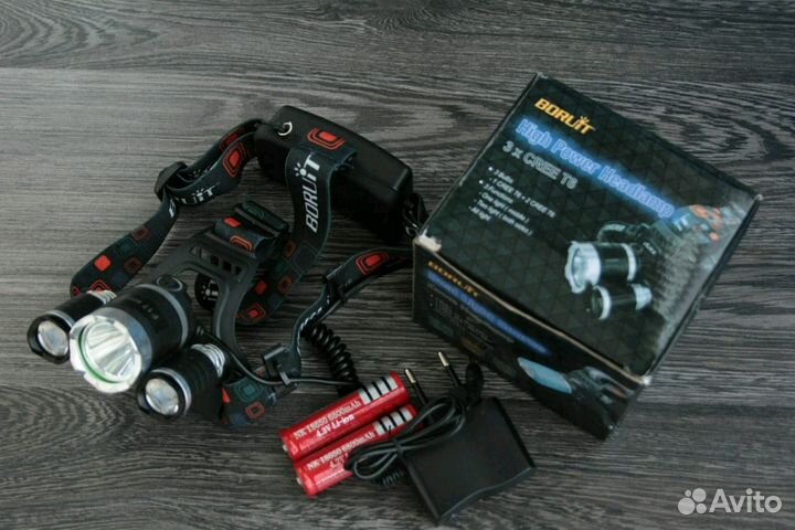 Сверхмощный налобный LED фонарь с аккумуляторами