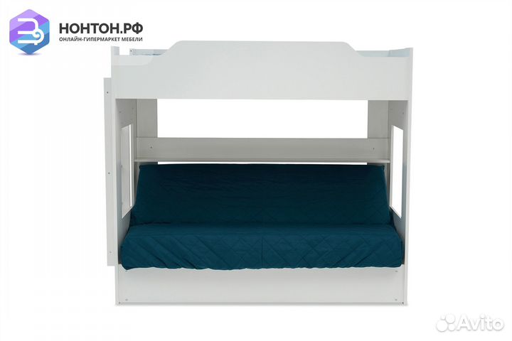 Двухъярусная кровать с диван-кроватью зеленый / бе