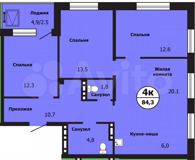4-к. квартира, 84,3 м², 2/19 эт.