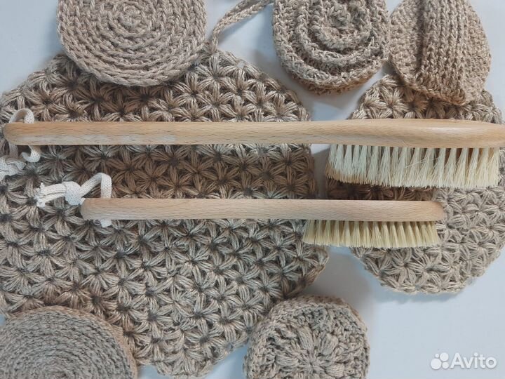 Щетки массажные натуральные, мочалки из джута