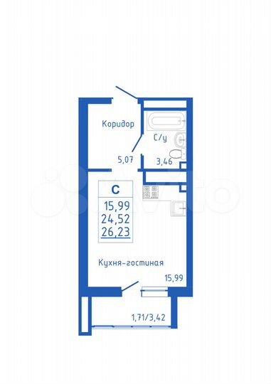 Квартира-студия, 26,2 м², 4/25 эт.