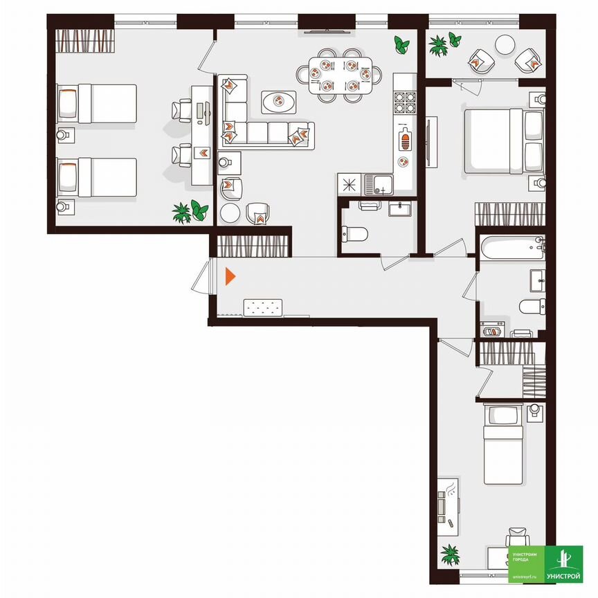 3-к. квартира, 98,3 м², 2/5 эт.