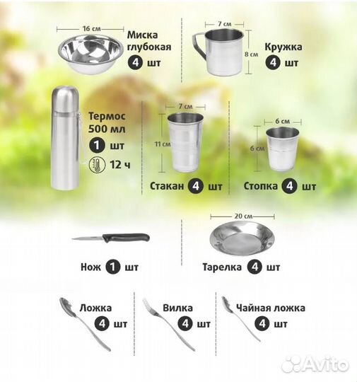 Набор для пикника Кейс на 4 персоны с термосом