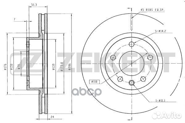 Диск торм. перед. Opel Omega B 94- bs-5160 Zekkert