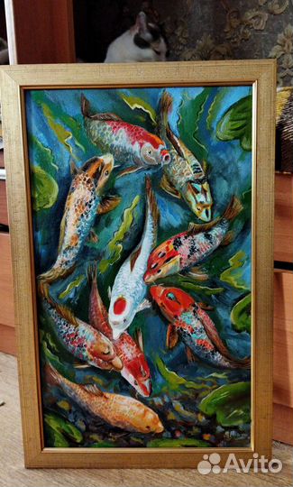 Карпы кои рыбки море озеро Картина масло холст