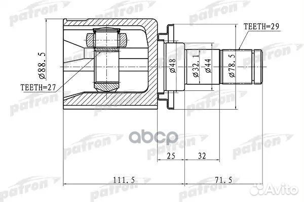 Шрус внутренний левый 29x44x27 land rover disco