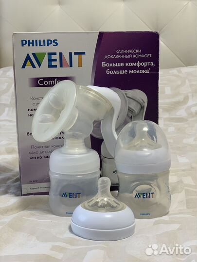Молокоотсос ручной и бутылочка Авент