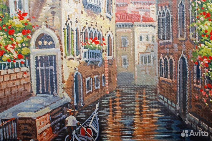 Картина с городским пейзажем. Италия. С подписью а