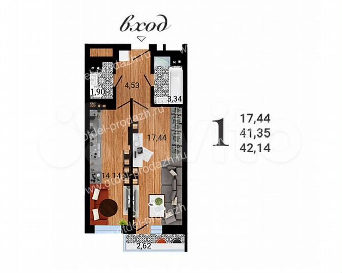 1-к. квартира, 42,1 м², 15/26 эт.