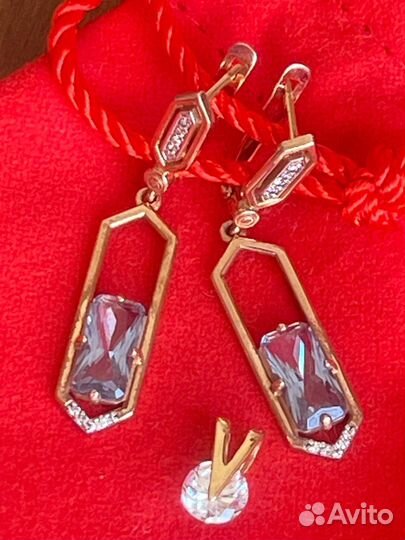 Серьги кожа Испания, подвеска с фианитом