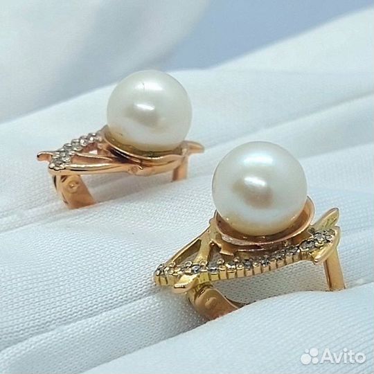 Серьги с природным камнем Золото