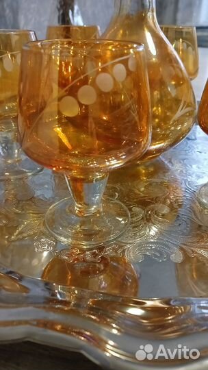 Графин и рюмки.Цветное стекло. СССР