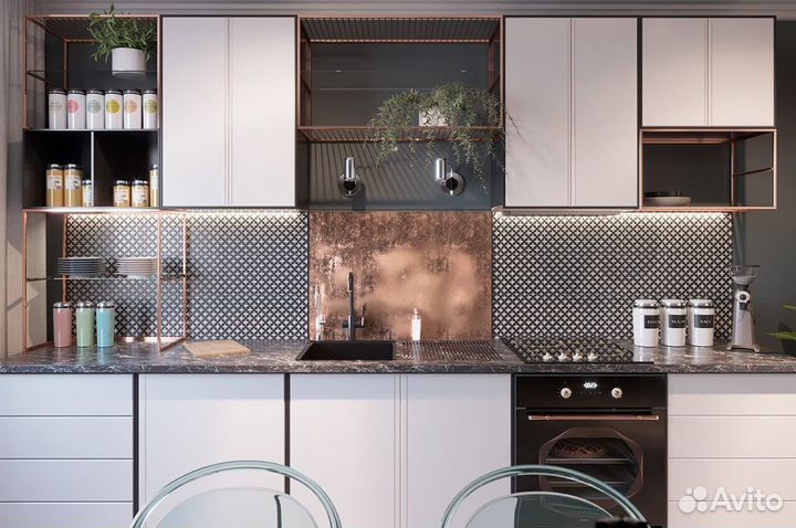 Белоснежная модульная кухня в потолок