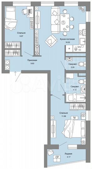 2-к. квартира, 58 м², 4/4 эт.