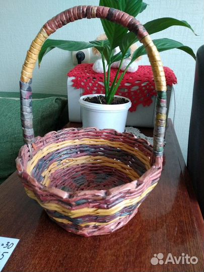 Корзина подарочная и коробка из бумажной лозы