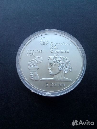 Серебряная монета 5 долларов Канада 1974 г