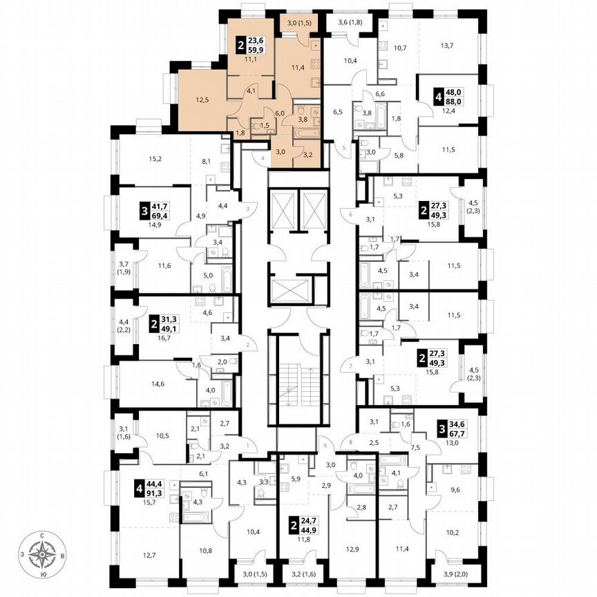 2-к. квартира, 59,9 м², 3/25 эт.