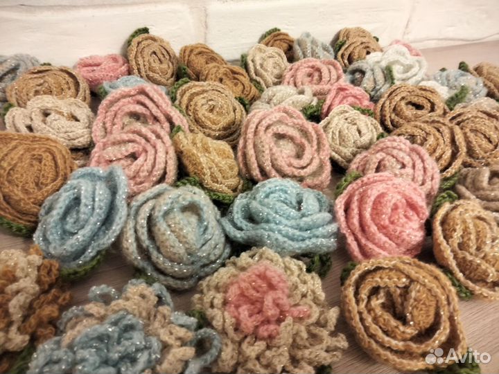 Вязанные розы цветы ручная работа