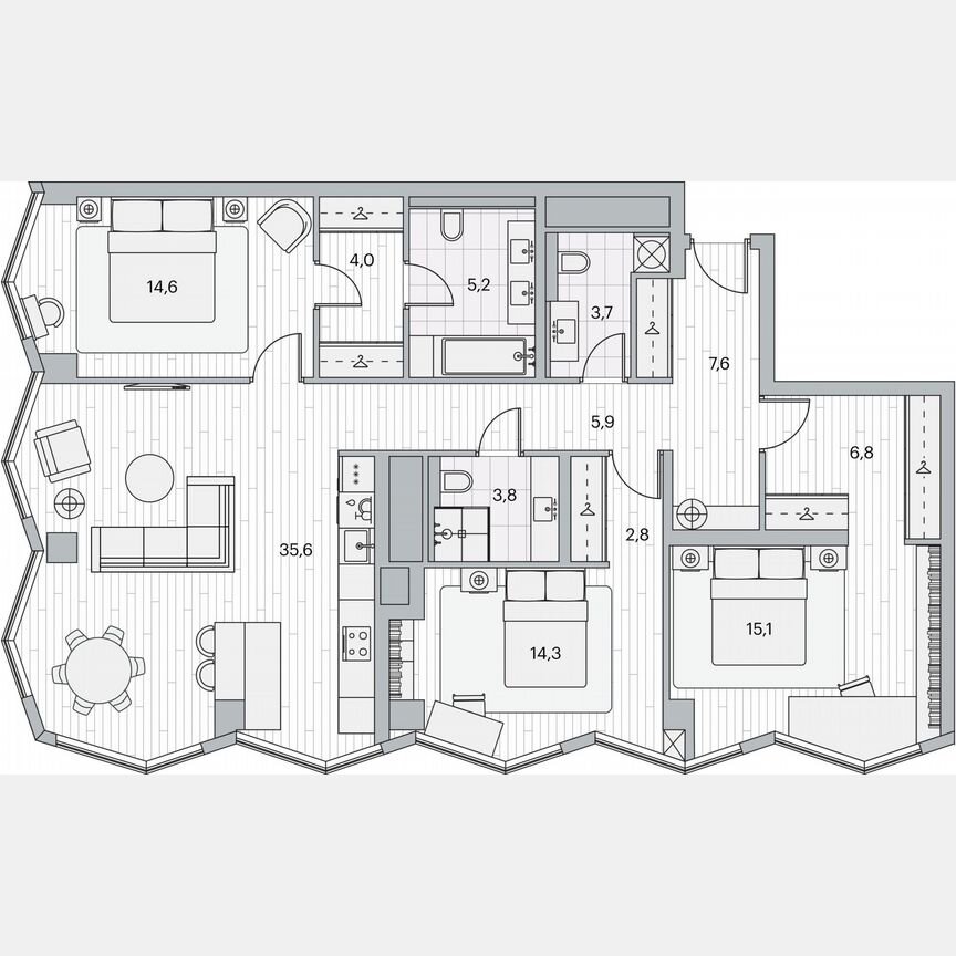3-к. квартира, 117,5 м², 24/26 эт.