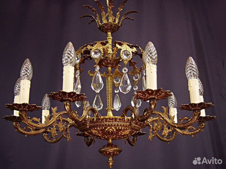 Люстра.Испания.Бронза.Хрусталь.Латунь.Старинная