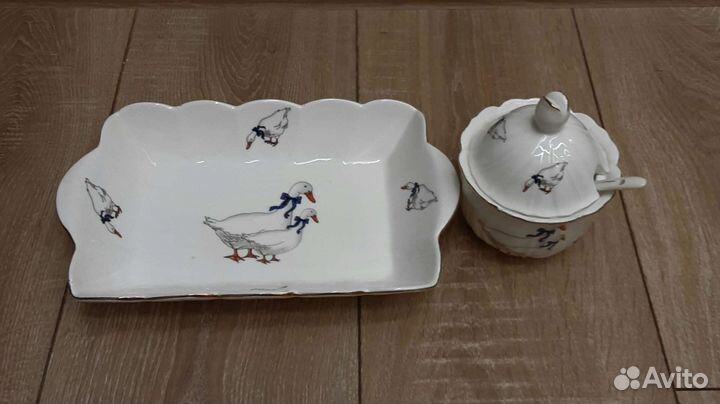 Салатник и сахарница Гусики фарфор. Новые