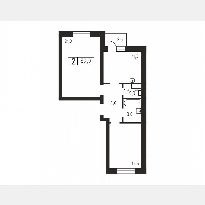 2-к. квартира, 59 м², 3/3 эт.