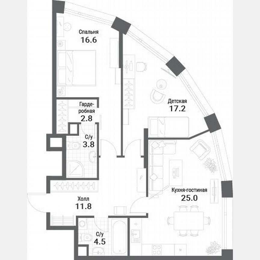 2-к. квартира, 81,7 м², 27/35 эт.