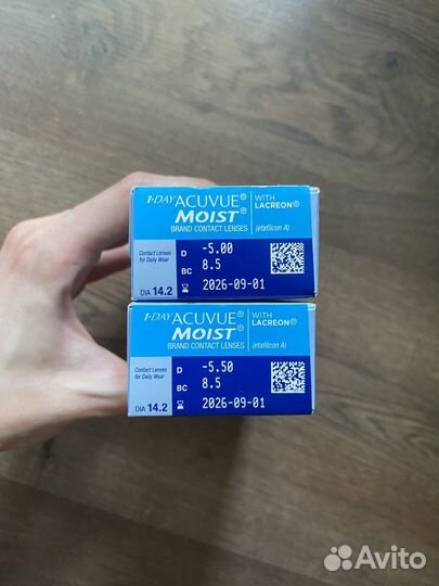 Линзы контактные Acuvue moist 1-Day (5,50)